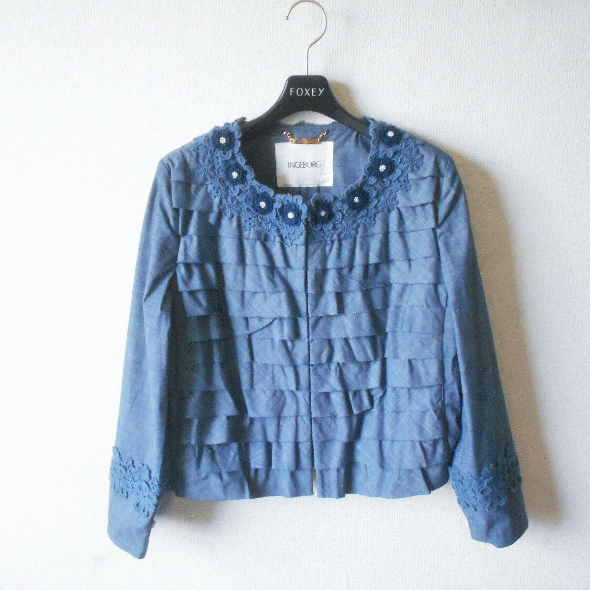 尼龙, 人造丝, 聚酯 - 【中古】インゲボルグ INGEBORG ノーカラー ジャケット 9 春 秋 お花 モチーフ & レース 付き レディース