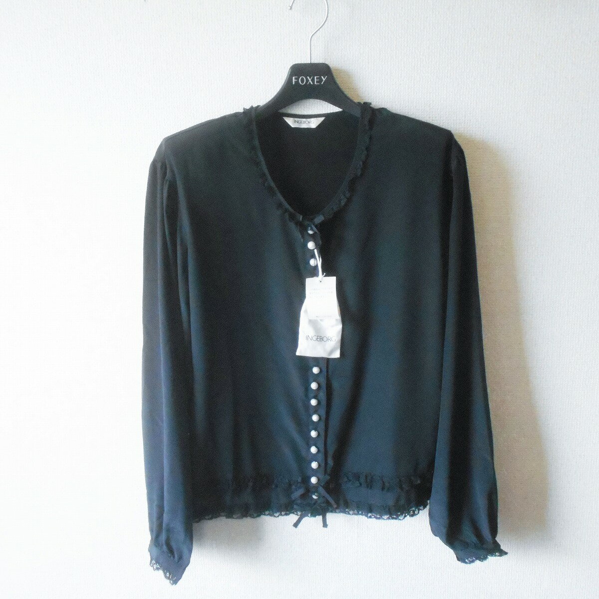 乐天商城 - 【中古】インゲボルグ INGEBORG ブラウス S レース フリル リボン レディース 長袖 黒