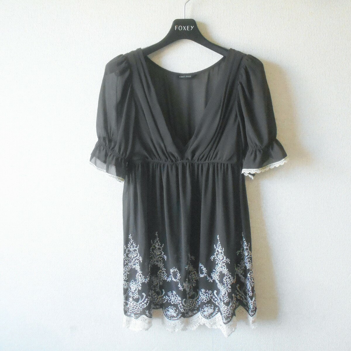 Tunics - 【中古】レストローズ LEST ROSE チュニック ブラウス 2 シースルー レディース 刺繍入り 夏 茶 日本製