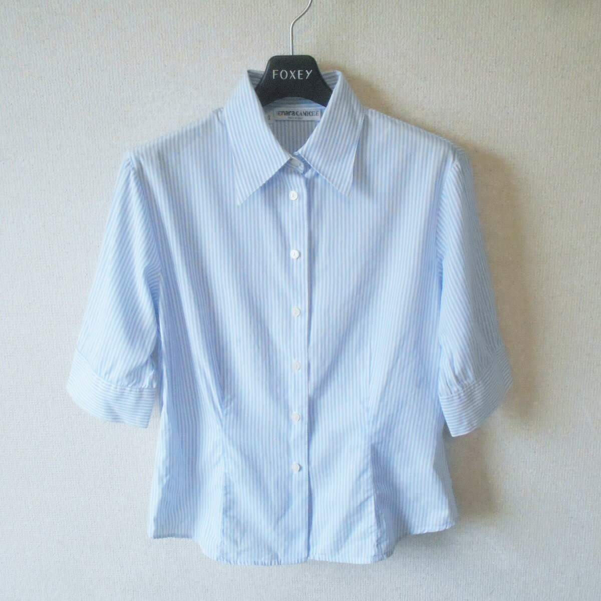 乐天商城 - 【中古】ナラカミーチェ NARA CAMICIE シャツ ブラウス 5分袖 イタリヤ製 レディース 1 ロゴ刺繍 ストライプ