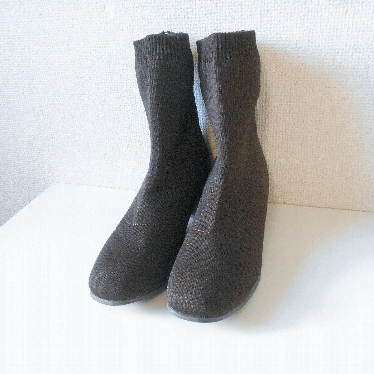 【中古】未使用 ラファーファ シューズ la farfa SHOES ニット ブーツ 23,5cm レディース 茶 ワイドフ..