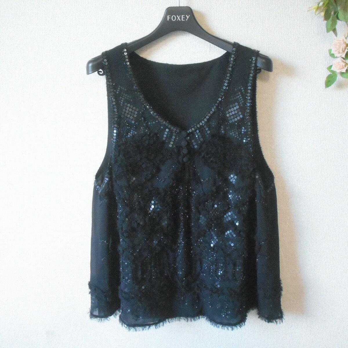 【中古】インゲボルグ INGEBORG ノースリーブ ブラウス シースルー レディース スパンコール 付 黒
