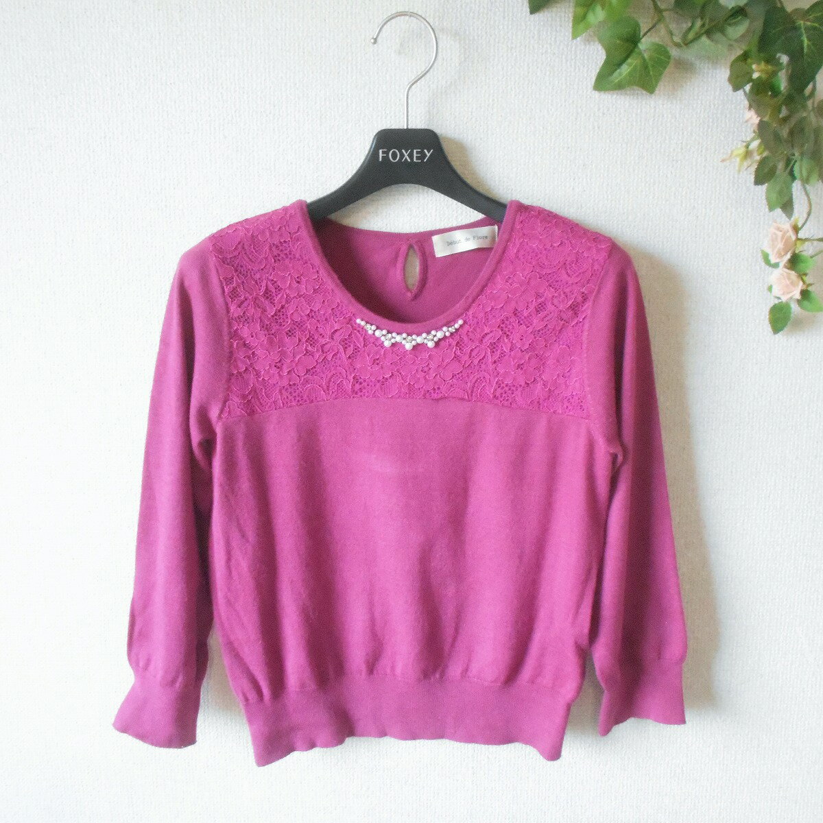 【中古】デビュードフィオレ Debut de Fiore ニット セーター 38 レディース8分袖 春 秋 キラキラ 装飾付き