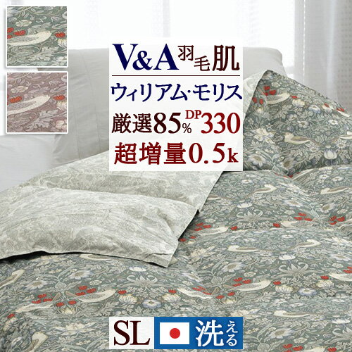 BF★最大10％OFFクーポン＆P10 羽毛肌掛け布団 シングル ダウンケット V&A ウィリアムモリス Strawberry Thief シングルサイズ 羽毛ふとん いちご泥棒 ダウン85％ 超増量0.5kg 羽毛肌布団 羽毛布団 夏用 送料無料 日本製 洗える ロマンス小杉