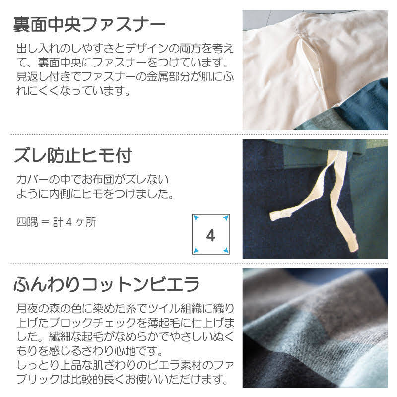 SS特別★11%クーポン こたつ布団カバー 綿100% 200×200cm 正方形 こたつカバー こたつ掛けカバー コタツカバー 起毛 春 秋 冬 ファブザホーム Fab the Home Nocturne ノクターン チェック柄 モダン 北欧 [3]
