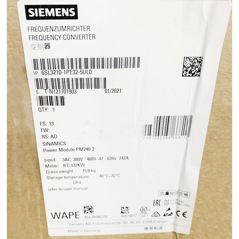Rakuten - 【新品 東京発 ★適格請求書発行可★】SIEMENS シーメンス インバータ 6SL3210-1PE32-5UL0 PM240-2 480V 132kW【6ヶ月保証】