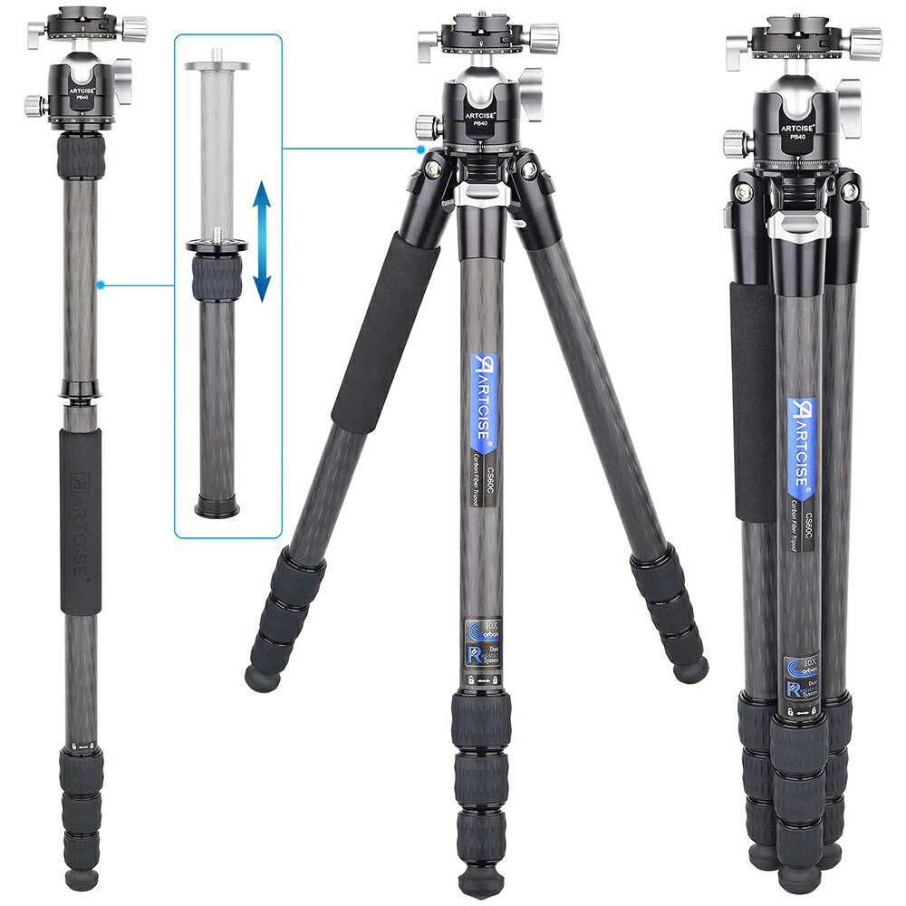 カーボン 三脚コンパクトトラベル三脚 29mmパイプ径 全高1815mm ARTCISE 2024年最新デザイン 軽量設計 4段ナットロック式 一脚可変式多場景適用 カメラビデオ 三脚 耐荷重15kg プロフェッショナルレベル撮影機械 デジタルカメラ 一眼レフカメラ Canon Nikon Petax Sonyなど用