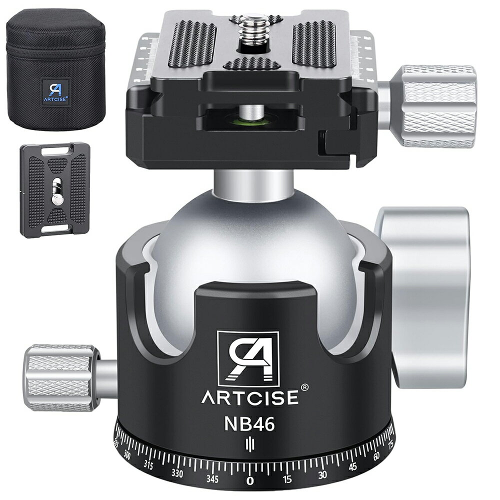 ARTCISE 46mm直径低重心 ボール雲台 CNCアルミ合金材質 360度回転可能自由雲台 パノラマパン付き 微動設計アルミ雲台 最大耐荷重20Kg 3/8