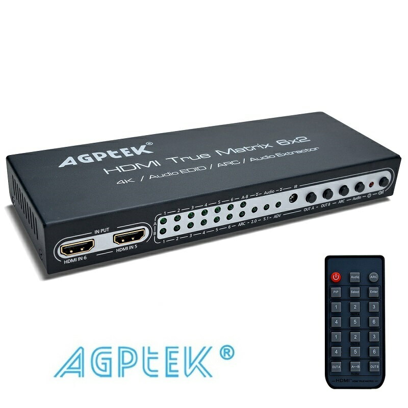 AGPtEK HDMI分配器 6入力2出力 複数の機器を自由に切替 ARC 4K 3D PIP XBOX WII STB HDサポート 2.0CH/ 5.1CH/ ADV 3.5mmオーディオモード リモコン付き 日本語説明書付きの写真
