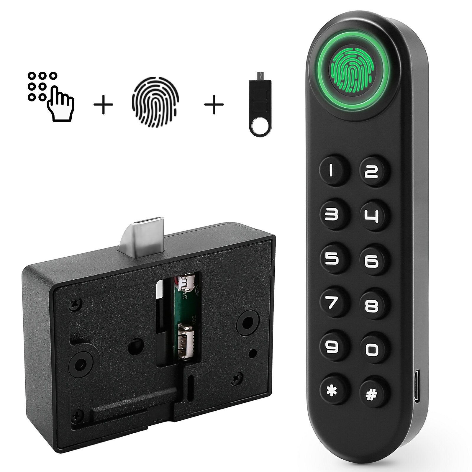 指紋ロック 安全ロック ハンドルドアロック スマートドアロック 指紋/メカニカルキー 指紋錠 複数指紋登録可能 USB充電 (縦方向)