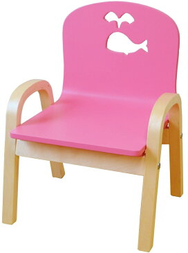 MAMENCHI 木製キッズチェア 組立済 クジラ ピンクスタッキングチェア 木製イス 幼児イス 子ども用椅子 子ども用イス 木製イス 子供椅子 ローチェア ベビーチェア