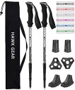 トレッキングポール アルミ製 軽量200g/収納時42cm 2本セット ステッキ アンチショック機能付 登山杖 HAWK GEAR(ホークギア)(4)