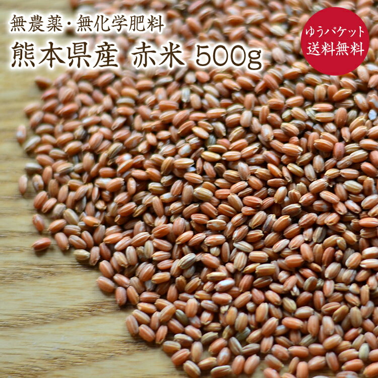 【ゆうパケット 送料無料】赤米【500g】自然栽培 古代米 夕やけもち 熊本県産 農薬化学肥料不使用 JAS認証有機米を小袋にしております。JAS認証マークは入っておりません