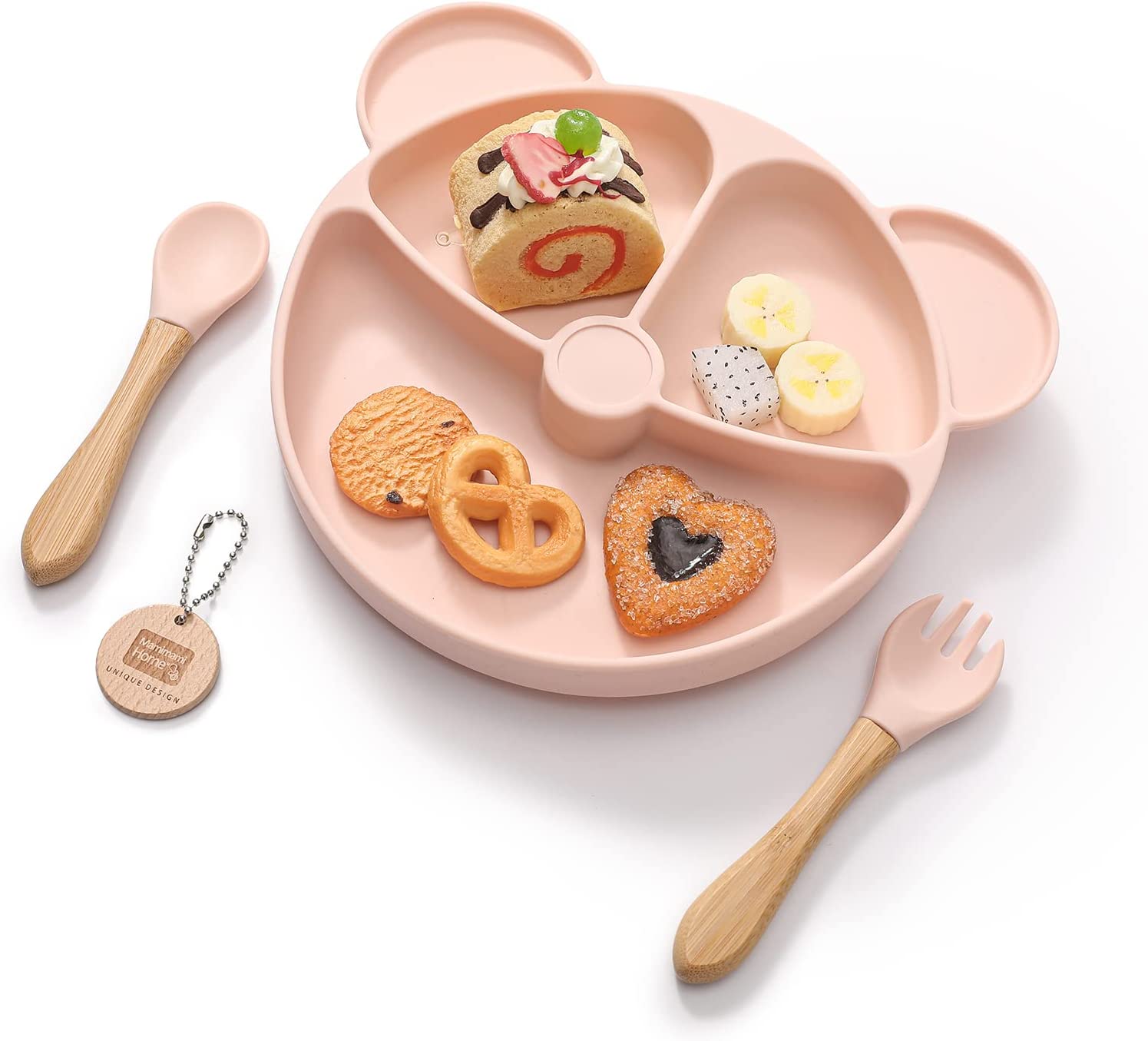 【送料無料】Mamimami Home 吸盤 ベビー食器 セット シリコン 幼児 離乳食 食器 ひっくり返らない 赤ちゃん お皿 食事 子供 吸盤付きプレート スプーン フォーク 高温消毒可 電子レンジ 食洗器対応 滑り止め 幼児 誕生祝い 出産祝い ギフト 1