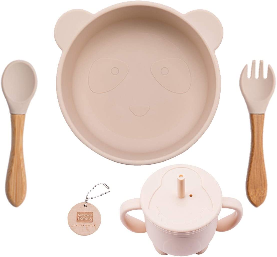 【送料無料】Mamimami Home 吸盤つき ベビー食器 ギフトセット 離乳食 食器 パンダ ひっくり返しを防止 赤ちゃん 子供 くっつく ボウル スプーン フォーク カップ付き 4点セット シリコン 滑り止め 幼児 離乳食訓練 誕生祝い 出産祝い ギフトのサムネイル