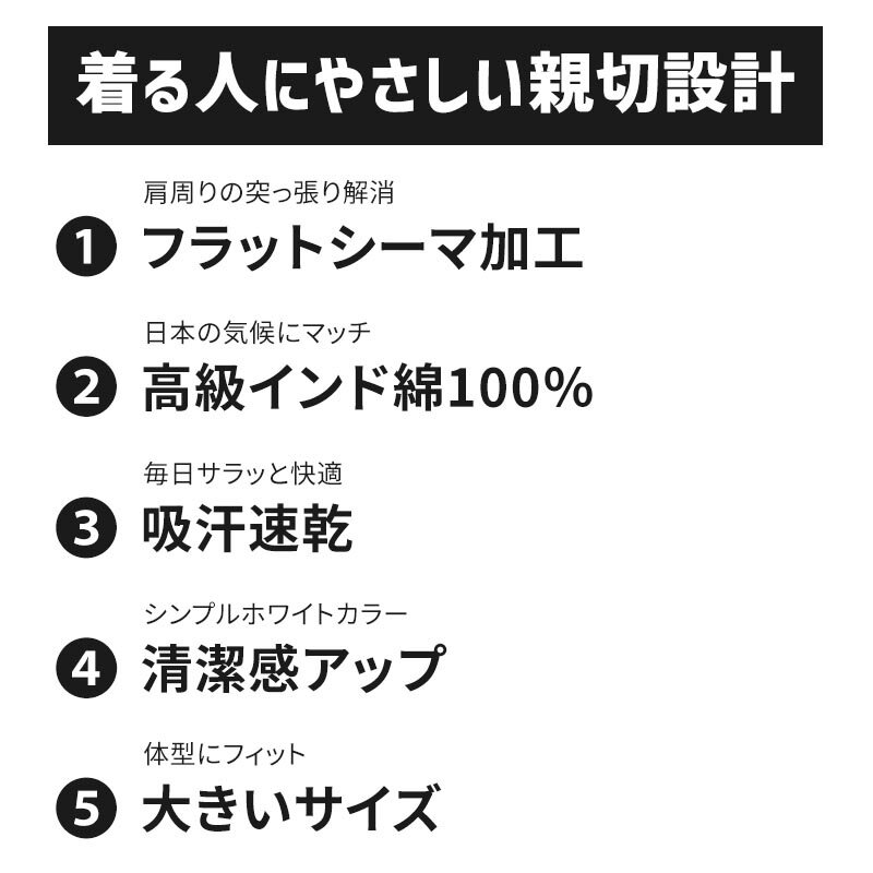 大きいサイズ メンズ 半袖 シャツ 綿100% 丸首 3L〜5L (肌着 インナー 綿100% クルーネック 男性 3L 4L 5L 吸汗速乾 コットン ホワイト)