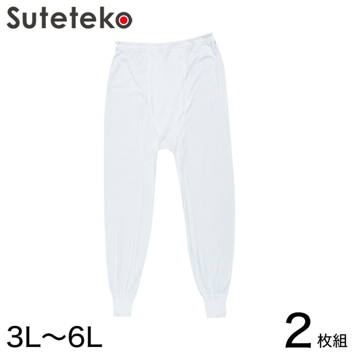 インナー メンズ 長ズボン下 ボトム 大きいサイズ 肌着 綿100% 2枚組 3L〜6L (下着 男性 白 無地 3l 4l 5l 6l)
