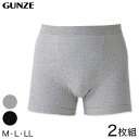 グンゼ やわらか肌着 ボクサーパンツ 前あき 2枚組 M~LL (GUNZE メンズ インナー 下着 紳士 ボクサーパンツ ボクサー パンツ 綿100% 綿 グレー 黒 セット)