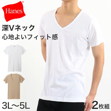 ヘインズ シャツ ビズ魂 メンズ 深Vネック Tシャツ 2枚組 3L〜5L (Hanes BIZ DAMASHII 抗菌防臭 吸汗速乾 深V 長め丈 大きいサイズあり 大きめ 3L 4L 5L)