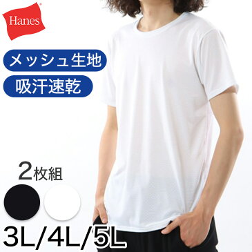 ヘインズ シャツ 部活魂 メンズ クルーネックTシャツ 2枚組 3L〜5L (Hanes BUKATSU DAMASHII 吸汗速乾 軽さらメッシュ 軽量ドライ 通気性 ハードスポーツ 大きいサイズあり 大きめ 3L 4L 5L)