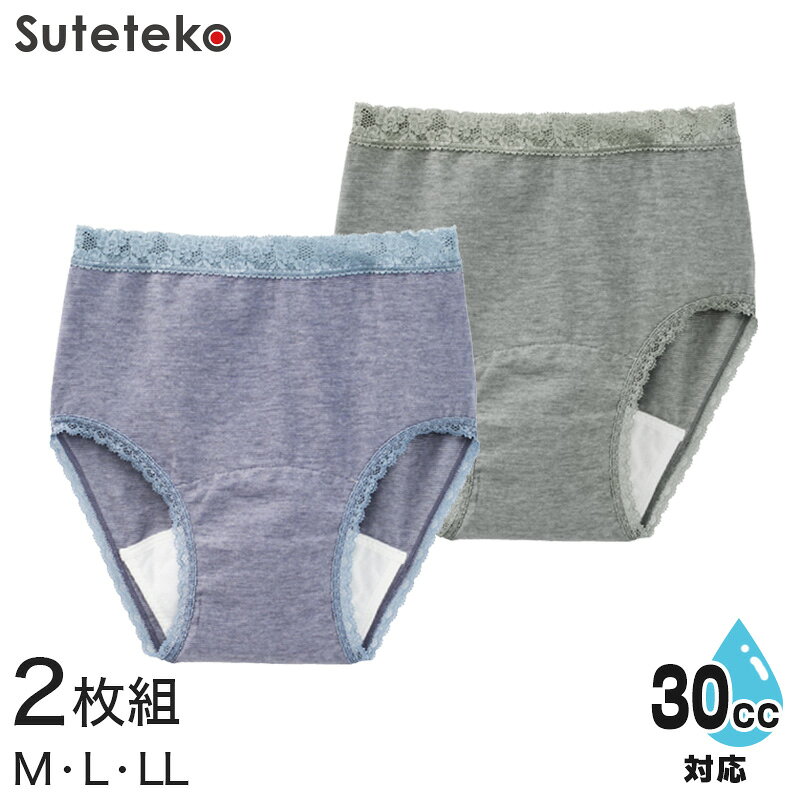 Suteteko 婦人 30cc対応 備長炭 安心快適ショーツ 2枚組 M〜LL (中失禁 軽失禁 尿漏れ レディース パンティー 失禁パンツ 失禁ショーツ 吸水)