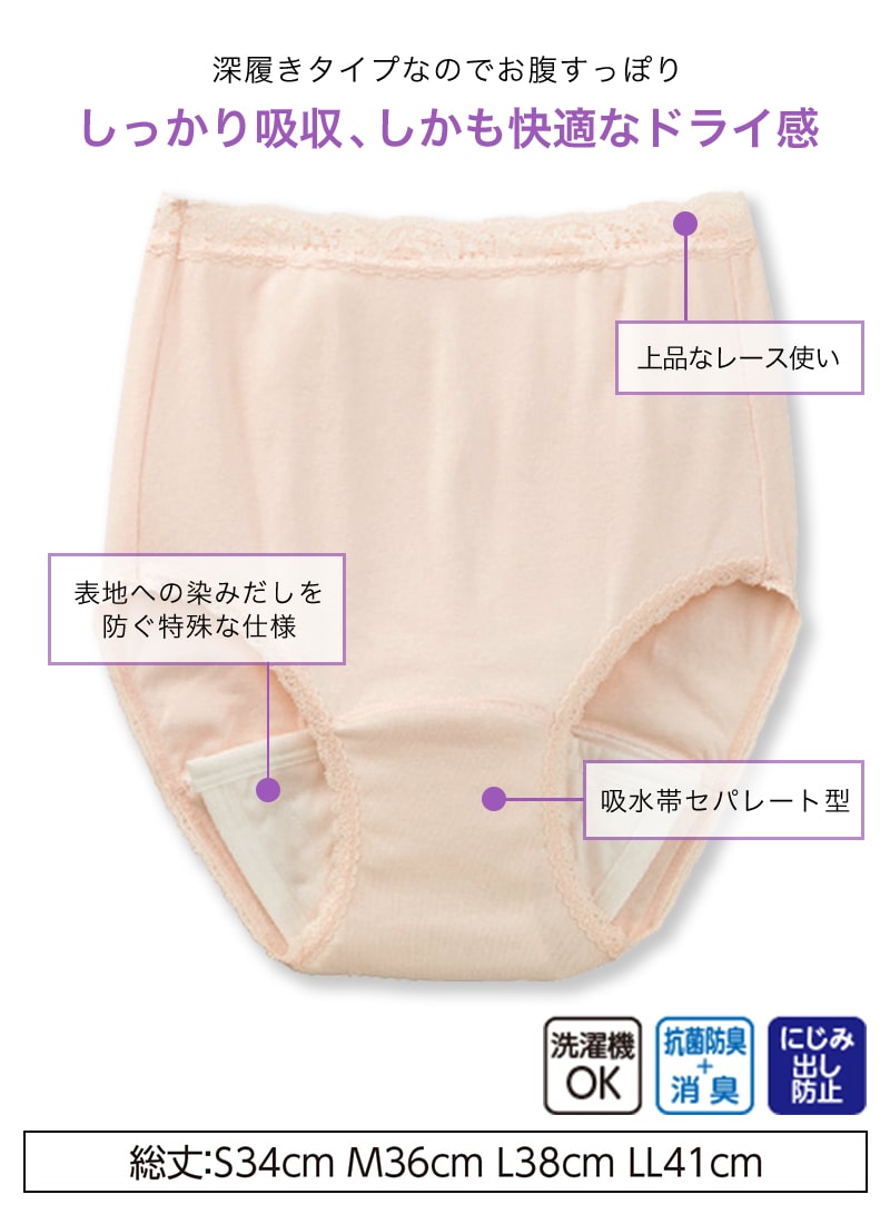 スクール用品のスクログのSuteteko 婦人 40cc対応 安心快適ショーツ 2枚組 S〜LL (中失禁 尿漏れ レディース パンティー 失禁パンツ 失禁ショーツ 吸水)【取寄せ】｜アングル2