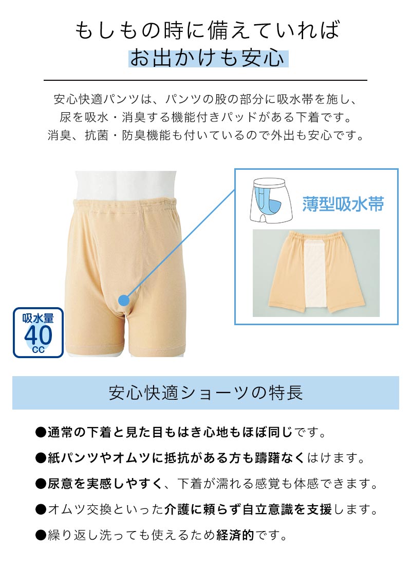 スクール用品のスクログのSuteteko 紳士 40cc対応 安心快適申又 前あき 2枚組 M〜LL (中失禁 尿漏れ メンズ 失禁パンツ 吸水シート付き)【取寄せ】｜アングル3