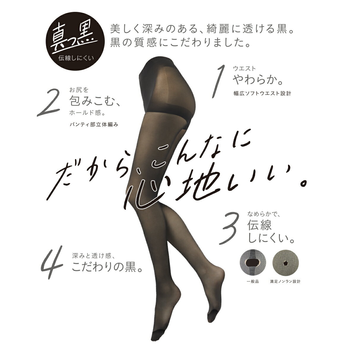 福助 満足 ストッキング 伝線しにくい 黒 S...の紹介画像3