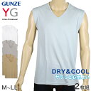 グンゼ YG DRY&COOL Vネックスリーブレスシャツ 2枚組 M～LL GUNZE DRY&COOL Tシャツ 男性 紳士 インナーシャツ インナーウェアー 夏 吸汗速乾 ムレ緩和 抗菌防臭 消臭 M L LL 【在庫限り】