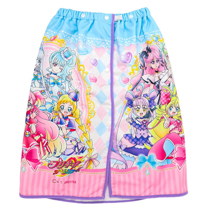 スクール用品のスクログのプリキュア 巻きタオル ラップタオル キッズ 女の子 ガールズ プールタオル お着替えタオル スイムタオル 水泳タオル フロントボタン ネームタグ付き 取っ手付き 海 プール 水遊び 60cm スイミング キャラクター タオル｜アングル2