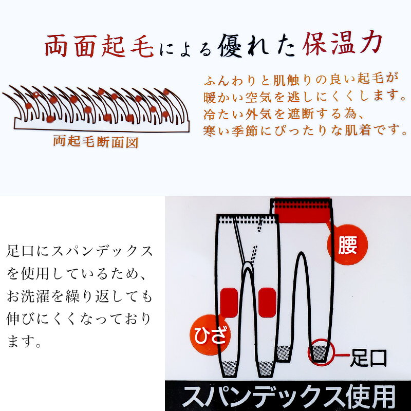 スクール用品のスクログのメンズ インナー 長ズボン ズボン下 ボトム 起毛 あたたかい 当て布付き 肌着 保温 M〜LL (ステテコ 前開き 下着 防寒 冷え防止 ロングパンツ M L LL)｜アングル2