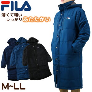 ベンチコート メンズ FILA 膝丈 M〜LL ( コート 中綿コート ハーフ スポーツ アウター 防寒着 UVカット 保温 無地 ウエア サッカー ネイビー ブラック ブルー )