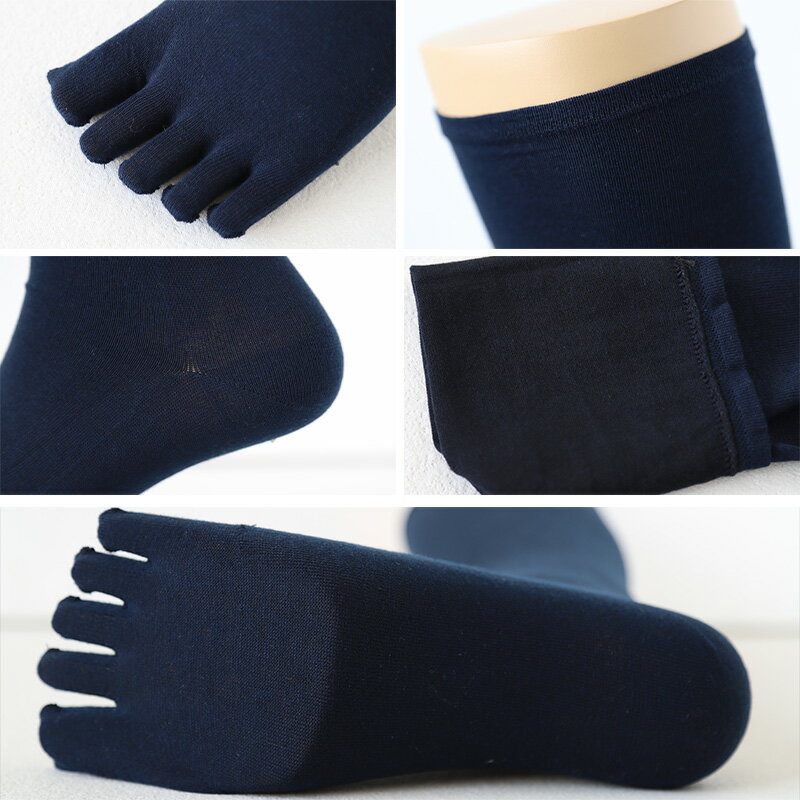 福助 満足 ビジネスソックス 5本指 メンズ ハイソックス 靴下 25-26・26-27cm 五本指 ソックス 長い 消臭 ビジネス 無地 紺 抗菌 ドライ 水虫対策【在庫限り】