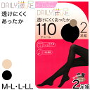 デイリー満足 あったかタイツ 110デニール 2足組 M-L・L-LL (黒 ベージュ ストッキング レディース 厚地)【在庫限り】