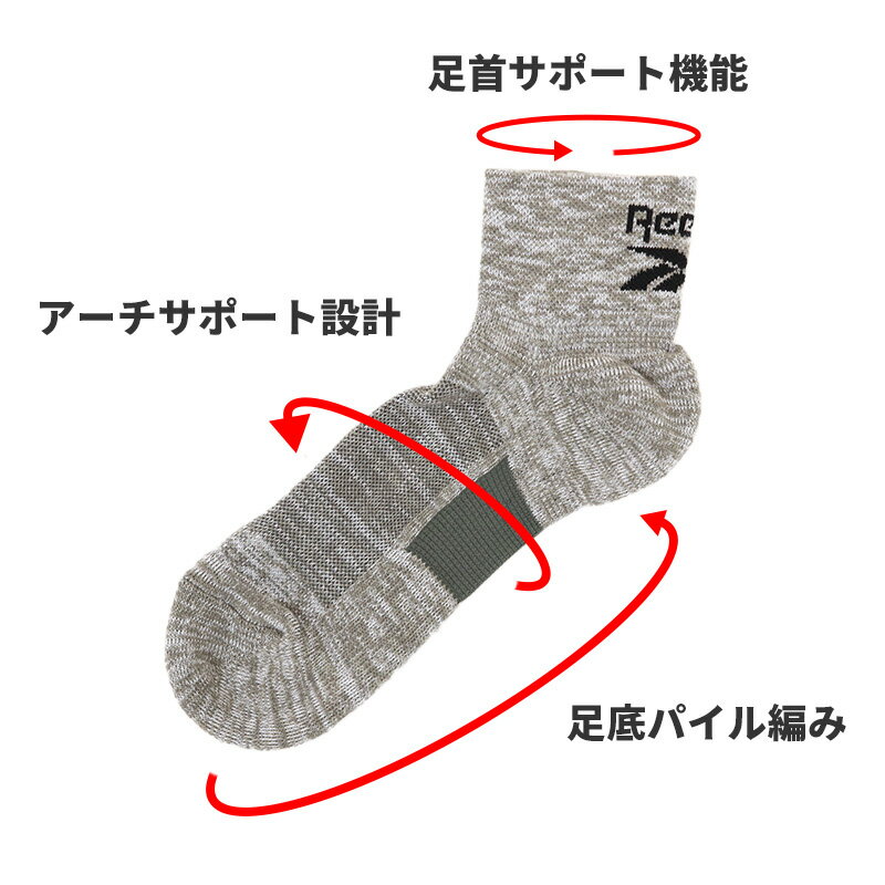 リーボック 靴下 ソックス メンズ 3足 セット ショート 丈 足底パイル 厚手 グンゼ 25 26 27 cm gunze reebok ホワイト 白 ブラック 黒 グレー 灰 ネイビー 紺 スポーツ ウォーキング ジョギング ランニング 運動 3