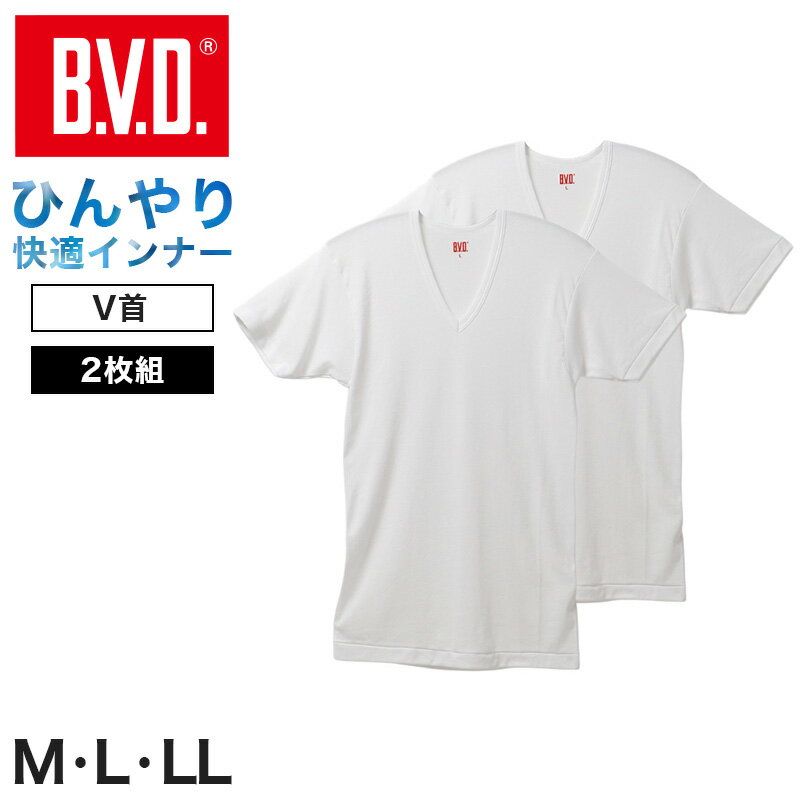 メンズ インナー 半袖 Tシャツ 接触冷感 吸水速乾 Vネック M l LL 白 無地 2枚組 BVD NEW STANDARD 涼しい 下着 肌着 夏用 涼感 ドライ インナーシャツ ビジネス クールビズ Yシャツ 下 汗対策 快適 サラサラ 通気性 デイリー 紳士 男性用 ひんやり 冷感インナー