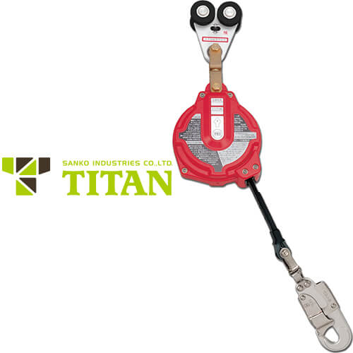 安全ブロック サンコー(タイタン/TITAN) 車両上 墜落防止システム 2軸ローラー&リトラクター MY-6GU型(6.0m) エスコートレールシステム利用者...
