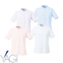 ★要エントリー★【7/19~26全品P5倍!】白シャツ ホワイト スタンドカラー 立ち襟 制服 ユニフォーム YAGI ヤギ 半袖ニットブラウス U82152 飲食店 レディース レストラン カフェ 厨房 中華 おしゃれ かわいい女性用 定番 無地