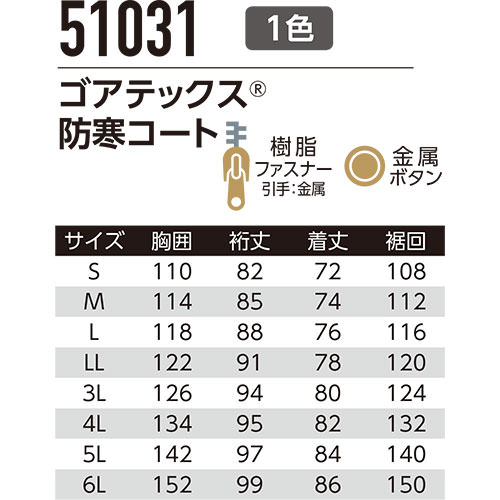 防寒コート Asahicho 旭蝶繊維 ゴアテックス防寒コート 51031 作業着 防寒 作業服 防水 反射材 撥水 寒冷地仕様