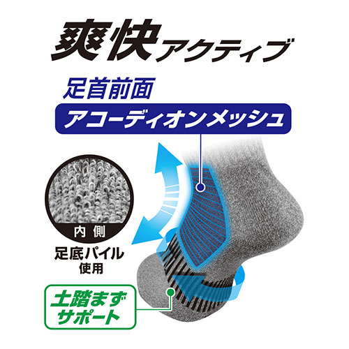 靴下 コーコス信岡 CO-COS ニオイクリア ロークルー先丸2P（2足セット） G-9251 ソックス 土踏まずサポート 足首前面メッシュ 消臭