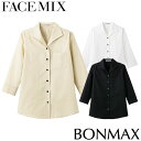 白シャツ ホワイト 黒シャツ ブラック イタリアンカラー 制服 ユニフォーム キレイめ クールビズ FACEMIX フェイスミックス レディース 七分袖ブラウス FB4027L 飲食店 レストラン カフェ おしゃれ かわいい7分袖 女性用 業務用