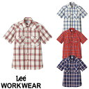 飲食店ユニフォーム メンズ レギュラーカラー Lee メンズウエスタンチェック半袖シャツ LCS46008 男性用 制服 レストラン カフェ サービス業 デニム おしゃれ シンプル スタイリッシュ