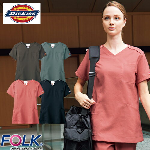 レディススクラブ 白衣 医療 ディッキーズ Dickies レディース 女性用 半袖 7071SC FOLK 医者 看護師 ナース ナース服 研修医 医療用 ..