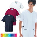 【メール便対応】メンズスクラブジャケット 984 半袖 白衣 KAZEN カゼン スクラブ 男性用 医師 医者 看護師 ナース 研修医 医療用 シンプル ストレッチ 伸びる ファスナー 病院 小児科 歯医者 介護 リハビリ おしゃれ かっこいい