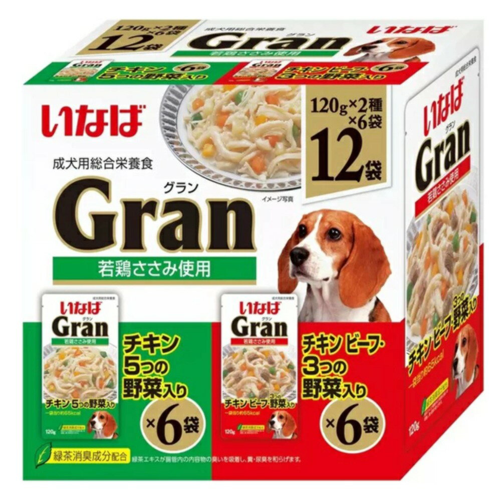 いなば グラン ドッグフード 2種類アソートパック120g 12個（各6個） Gran