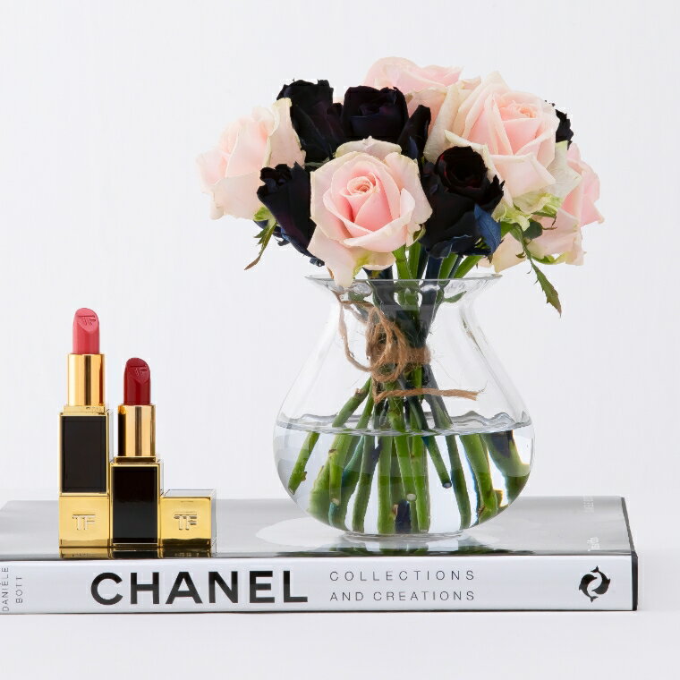 【送料無料】 黒バラとピンクバラの花束+花瓶セット 誕生日 ギフト に バラの花束 送料無料 結婚記念日 土曜営業 誕生日 結婚記念日 花 敬老の日 プレゼント ギフト プロポーズのサムネイル