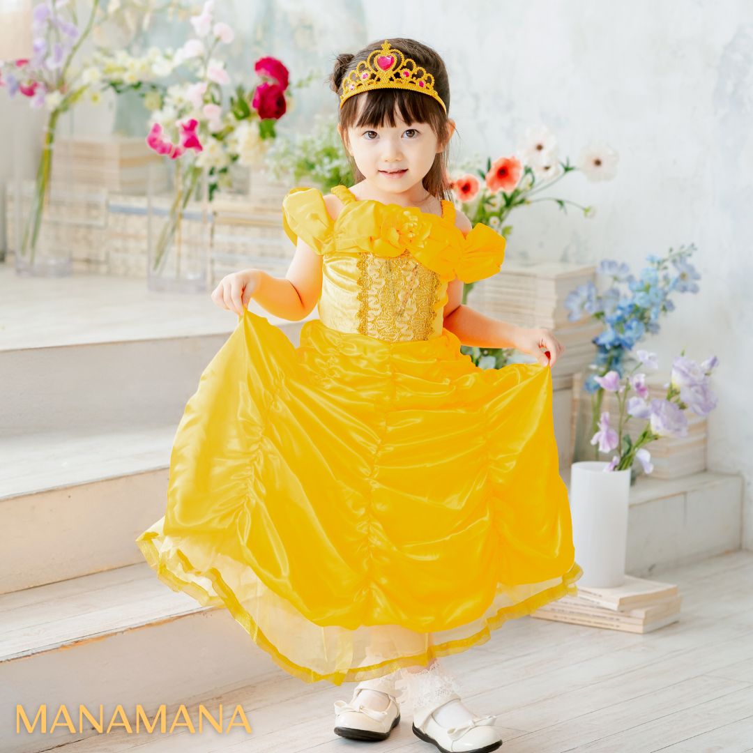 プリンセスドレス 子ども ベル ドレス ハロウィン 衣装 子供 女の子 キッズ 用 コスプレ 誕生日プレゼント ギフト なりきり 仮装 コスチューム 小学生 クリスマスプレゼント お姫様 プリンセス イエロー おもちゃ ドレープ 110 120 130 140 cm mana2-10048741 子供服マナマナ-キッズ&ベビー服 サンプル画像2
