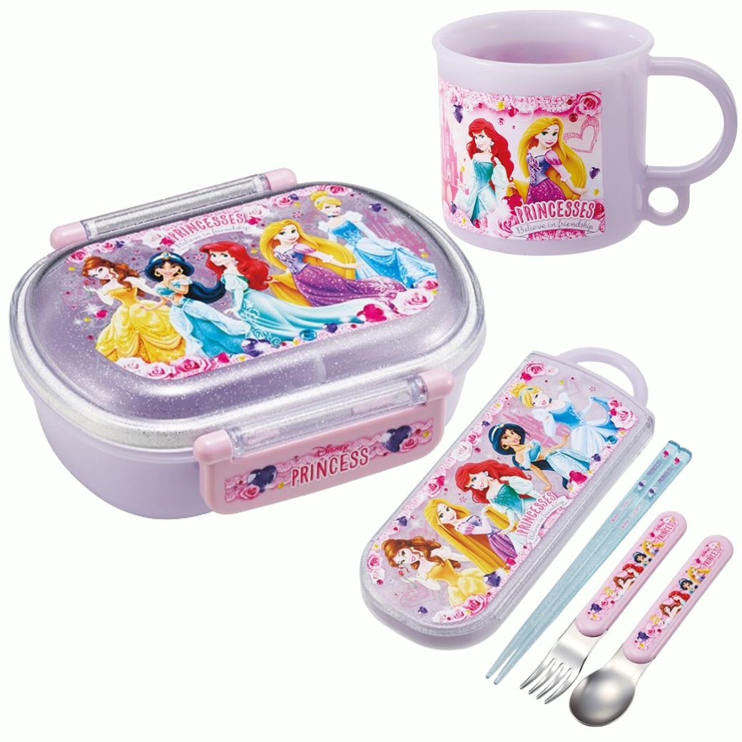 ディズニー プリンセス お弁当 グッズ セット 3点 ランチボックス 弁当箱 プラコップ コップ カトラリーセット お箸 はし フォーク スプーン ケース スケーター 新入生 女の子 キッズ 子供用 入園 入学 準備 プレゼント ギフト 幼稚園 保育園 小学生 Disney 正規品