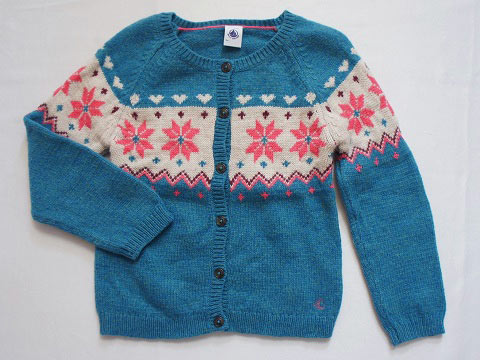 [m] プチバトー petit bateau アウトレット 子供服 女の子 110cm 長袖 カーディガン 青 ノルディック ..