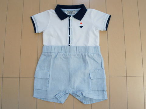 半額 セール 50%off SALE [最大1000円 offクーポン 対象] アルマーニベビー armani baby アルマーニジュニア アウトレット 子供服 男の子 6M 約 60cm ベビー服 半袖 Tオール カバーオール ロンパース 白 水色 春 夏 ★3 ボーイズ キッズ ベビー 【中古】 ユーズド